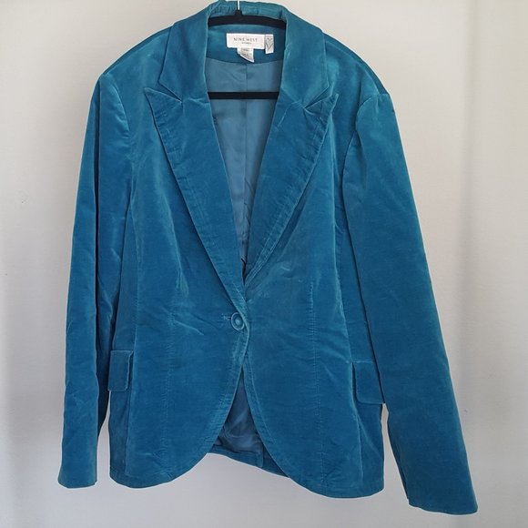 NINE WEST Jacket Sz 18W Aquamarine Velvet One Button Cutaway Style Lined - Picture 5 of 7
